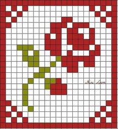 a cross stitch pattern with red and green flowers