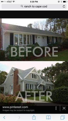 before and after photos of a house in the middle of an iphone screen graber