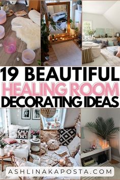 a collage of photos with the words 19 beautiful relaxing room decorating ideas on it