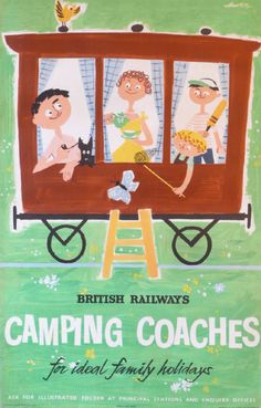 an advertisement for the british railways showing people in a camper