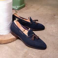 Men's Handmade Chocolate Brown Tassels Loafer Style Suede Shoes sold by Leather Gala on Storenvy Navy Loafers, Styling Chelsea Boots, Suede Shoes Men, Blue Loafers, Jodhpur Boots, Tassel Shoes, Loafer Style, Men Fashion Casual Shirts, New Mens Fashion