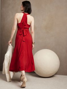 Wrap-Waist Maxi Dress | Banana Republic Factory Chic Sleeveless Maxi Dress With Tie Fastening, Elegant Vacation Dresses With Knotted Straps, Sleeveless Tie Waist Dress For Brunch, Sleeveless Bow Tie Back Dress For Vacation, Sleeveless Halter Dress With Tie Back, Chic Sleeveless Tie-back Dress For Vacation, Sleeveless Midi Dress With Tie Fastening, Elegant Sleeveless Dress With Tie Fastening, Chic Sleeveless Halter Dress With Tie Straps