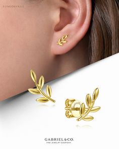 14K Yellow Gold Laurel Branch Post Earrings
EG14006Y4JJJ
 #FineJewelry#GabrielAndCo
#GabrielNY  #UniqueJewelry
#Earrings #FashionEarrings
#YellowGoldEarring
#YellowGoldLaurelBranchEarring #LaurelBranchEarring
#LaurelBranchEarring #14k #14kYellow Cheap Gold Wrap Earrings For Everyday Wear, Leaf Earrings Gold, Laurel Branch, Branch Earrings, Gold Leaf Earrings, Contemporary Earrings, Yellow Gold Earring, Ear Jewelry, Leaf Earrings