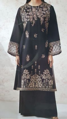 A beautiful black stylish suit with embroidered front and borders If you need the trousers or sleeve length to be longer or shorter than the standard size then order the suit and message me the adjusted lenght.  Please wash below 40C and wash separately. Elegant Lawn Suit With Embroidered Long Sleeves, Elegant Lawn Suit With Long Embroidered Sleeves, Elegant Embroidered Kurta For Work, Black Long Sleeve Festive Sets, Festive Black Long Sleeve Sets, Black Unstitched Long Sleeve Sets, Elegant Black Unstitched Straight Kurta Suit, Elegant Black Unstitched Suit With Straight Kurta, Unstitched Black Set With Long Sleeves