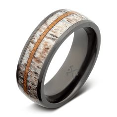 a wedding band with wood inlays and black ceramic