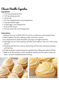 the recipe for cupcakes is shown in three different pictures