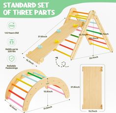 the standard set of three parts includes a wooden slide, climbing frame and ladders