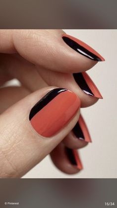 Monochromatic Nails, Two Tone Nails, Striped Nails, Cute Gel Nails, Black Nail, Elegant Nails, Manicure Y Pedicure, Minimalist Nails, Chic Nails