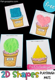 three ice cream cones are shown with the text, free printable shapes for kids