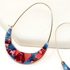 "❤️Bauble Sky PROMOTION❤️ ▪️Buy 1 Get 10% OFF ▪️Free Shipping Over $35 (USA domestic only) [Lightweight Red Turquoise Crescent Acetate Hoop Earring] : mid-scale unique crescent acetate in long ear wired earring. It is simple and modern, but stylish, and this beautiful multi color is perfect for any outfit. Bauble Sky modern earring is a Must-have Item for your Special Day and Everyday as well as holiday gifts. With it, You will look more charming and attractive. ♥Size of Hoop: 1-3/8 inch X 2 inc Trendy Summer Hoop Earrings With Ear Wire, Modern Hoop Earrings Summer Gift, Modern Summer Hoop Earrings As A Gift, Modern Summer Hoop Earrings Gift, Modern Small Hoop Earrings For Summer, Red Hoop Earrings For Summer Beach, Red Small Hoop Earrings For Summer, Red Hoop Earrings For Summer, Summer Resin Earrings