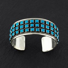 wide Mexican silver turquoise cuff bracelet Mosaic Pieces, Silver Bracelets For Women, Wide Cuff Bracelets, Turquoise Bracelet Cuff, Dope Jewelry, Turquoise Cuff, Turquoise Stones, Wide Cuff, Sterling Silver Bangles