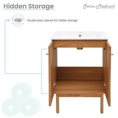 the hidden storage cabinet has two drawers and one shelf with an open drawer on top