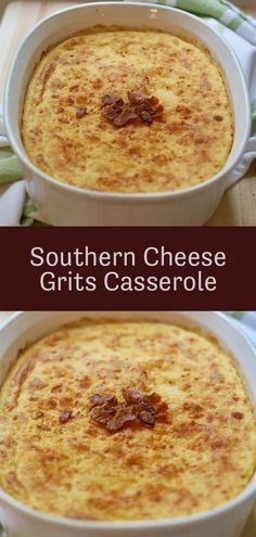 southern cheese grits casserole in a white dish