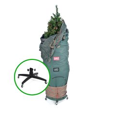 a large bag with a christmas tree in it and an image of the back side