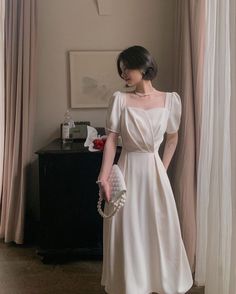 Long Dresses Bridesmaid, Korean Inspired Dress, Korean Formal Dress Classy, White Formal Dress Long Classy, Classy Dresses Elegant Formal Long, Accessories With White Dress, Conservative Dresses Classy, Formal Wedding Guest Dress Summer Classy, Classy Prom Dresses Elegant Formal