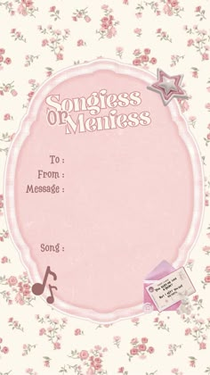 a pink card with music notes on it