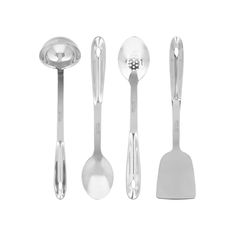 three different types of utensils on a white background