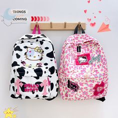 Kawaii Sanrio Backpack Hello Kitty Bag Canvas Cute Cartoon Printed Shoulder Bag Y2K Student Kawaii Backpack With Cat Design For Daily Use, Kawaii Backpack With Cat Design For Students, Kawaii Cat Design Backpack For Students, Kawaii Cat Design Travel Backpack, Harajuku School Bag With Cat Design, Kawaii Cat Design Backpack For Everyday Use, Cute Kawaii Style Standard Backpack, Cute School Bags With Cat Design, Kawaii Student Bag With Cat Design