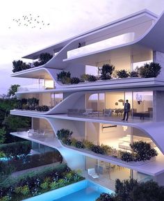 an artist's rendering of a building with plants growing on the balconies