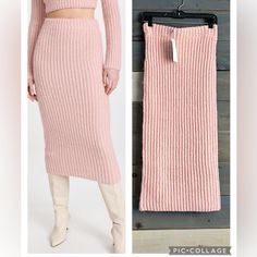 New With Tag Size: S Color: Pink, Sold Out Color! Retail: $100 Elevate Your Everyday Look With This Chic High-Waisted Knit Midi Skirt. This Fitted Midi Skirt Hugs Your Curves In All The Right Places, And Can Even Be Paired With The Matching Sweater For A Completed Look! It's Easy To Dress This Skirt Up Or Down, Making It A Must-Have Item For Your Wardrobe! Cozy, Cold Weather, Fall, Winter, Feminine, Barbiecore, City, Minimalist Pink Pencil Skirt Outfit, Puffy Tulle Skirt, Metallic Midi Skirt, Mexico Fashion, Fitted Midi Skirt, Polka Dot Midi Skirt, Pink Pencil Skirt, Color Block Skirt, Midi Skirt Outfit