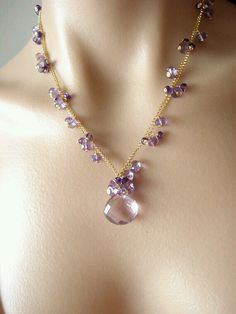 Dream Necklace, Bijoux Art Nouveau, Necklace Matching, Amethyst Heart, Elegant Necklace, Handmade Jewelry Designs, Gemstone Jewelry Handmade, Amethyst Purple