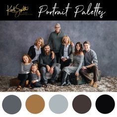 the family is posing for a photo with their color palettes in front of them