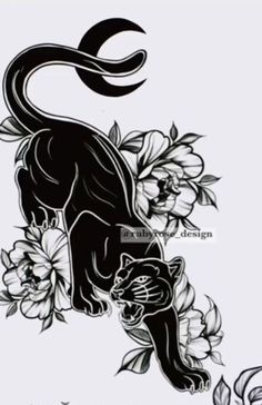 a black cat with flowers on it's back