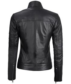 Black Cafe Racer Leather Jacket
Upgrade your style to the next level with this black cafe racer jacket. Features include mandarin collar, four zippers pocket, two on the chest and two on the waist, Patterned on the central area and on the sleeves. A perfect timeless outfit for ladies to flaunt with style. Fitted Leather Jacket With Ykk Zipper, Fitted Leather Jacket With Pockets For Biker Events, Fitted Leather Jacket With Zipper For Biker Events, Fitted Zipper Outerwear For Biker Events, Fitted Moto Biker Jacket With Pockets, Fitted Moto Outerwear With Ykk Zipper, Black Fitted Biker Jacket With Stand Collar, Fitted Urban Biker Jacket With Zipper Closure, Fitted Biker Jacket With Zipper Closure For Biker Events