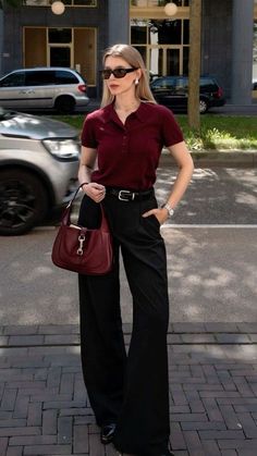 @sstyle.me How To Style Dress Pants Business Casual, Burgundy Classy Outfit, Autumn Outfits Formal, Aesthetic Office Outfits Women, Dark Red Outfits For Women, Burgundy Old Money Outfit, Formal Classy Outfits For Women, Elegant Burgundy Dress, Burgundy Office Outfit