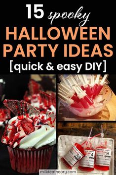 halloween party ideas with red and white sprinkles, cupcakes and candy