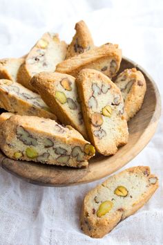 several pieces of bread on a wooden plate