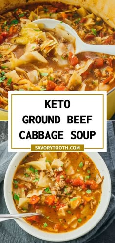 keto ground beef cabbage soup in a white bowl