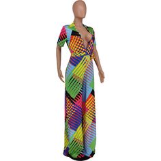 Colorful Print V-neck Loose Jumpsuits Multicolor V-neck Maxi Dress For Party, Multicolor Print V-neck Maxi Dress, V-neck Multicolor Print Maxi Dress, Vibrant Green V-neck Maxi Dress, Multicolor Printed V-neck Maxi Dress, Yellow V-neck Jumpsuits And Rompers For Vacation, Multicolor Maxi Jumpsuits And Rompers For Summer, Multicolor Print V-neck Maxi Dress With Abstract Design, Fitted Printed V-neck Jumpsuits And Rompers