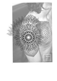 a black and white photo of a woman's arm with an intricate tattoo design on it