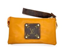 Jill in mustard yellow (brown patch) with leather strap - Patches Of Upcycling Boutique Wholesale, Used Louis Vuitton, Zippered Pouch, Leather Wristlet, Small Crossbody, As It Was, Yellow And Brown, Pink Brown, Mustard Yellow