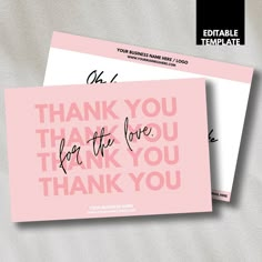 two pink thank cards with the words thank you for the love you have written on them