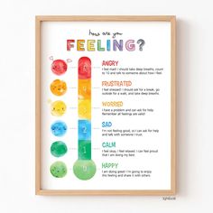 a poster with the words feeling on it and an image of different colored items in each frame