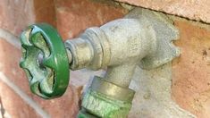 a green fire hydrant attached to a brick wall