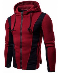 Men's Clothing Wholesale Red And Black, Hoodie Jacket, Black Hoodie, Hooded Sweatshirt, Zipper, Red, Black, Color