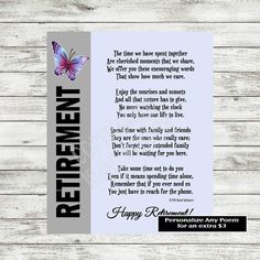 a memorial bookmark with an image of a butterfly on it and the words retirement