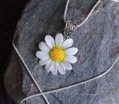 "Daisy necklace silver, White flower statement necklaces, Polymer clay floral pendant women Floral necklace with handmade sunflower. Material of flower is polymer clay Polymer clay isn't afraid of water, strong and non-toxic. Gorgeous gift for women and girls as handmade item Sizes- Height of pendant 35 mm/ 1,37 inches The dimension of the sunflower about 25 mm/ 1 inches Length of chain 16\" 18\", 20\" , 22\" , 24\" 42 cm 46 cm, 50 cm, 55 cm 60 cm SUNFLOWER RING - https://www.etsy.com/listing/10 Clay Daisy, Handmade Sunflower, Fimo Jewelry, Daisy Pendant, Flower Statement Necklace, Daisy Jewelry, Sunflower Ring, Sunflower Pendant, Clay Polymer