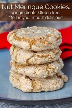 a stack of cookies on top of a blue plate