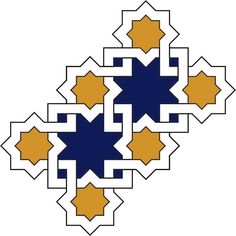 an intricate design with blue and yellow stars