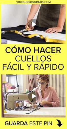 a woman is using a sewing machine to sew on fabric with the words como hacer cueillos facily rapido