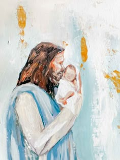 a painting of a person holding a baby