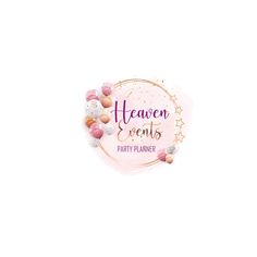 the logo for heaven events party planner, with stars and confetti on it