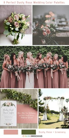 wedding color palettes for the bridesmaid and groomsmid in pink, green,