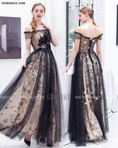 Black Embroidered Dresses For Banquet, Black Embroidered Dress For Banquet, Black Dresses With Floral Embroidery For Banquet, Fitted Black Embroidered Evening Dress, Sparkly Prom Dresses, Prom Night, Black Tulle, Black Prom Dresses, Prom Dresses With Sleeves