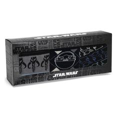 a box with some writing on it and a star wars sticker in the middle