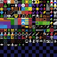 an image of a bunch of video game characters in pixel art style with different colors and sizes